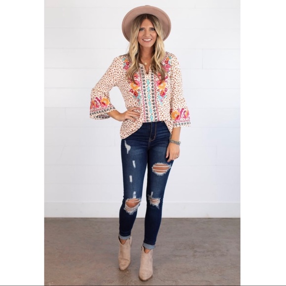 Embroidered Animal Print Top - Picture 3 of 6